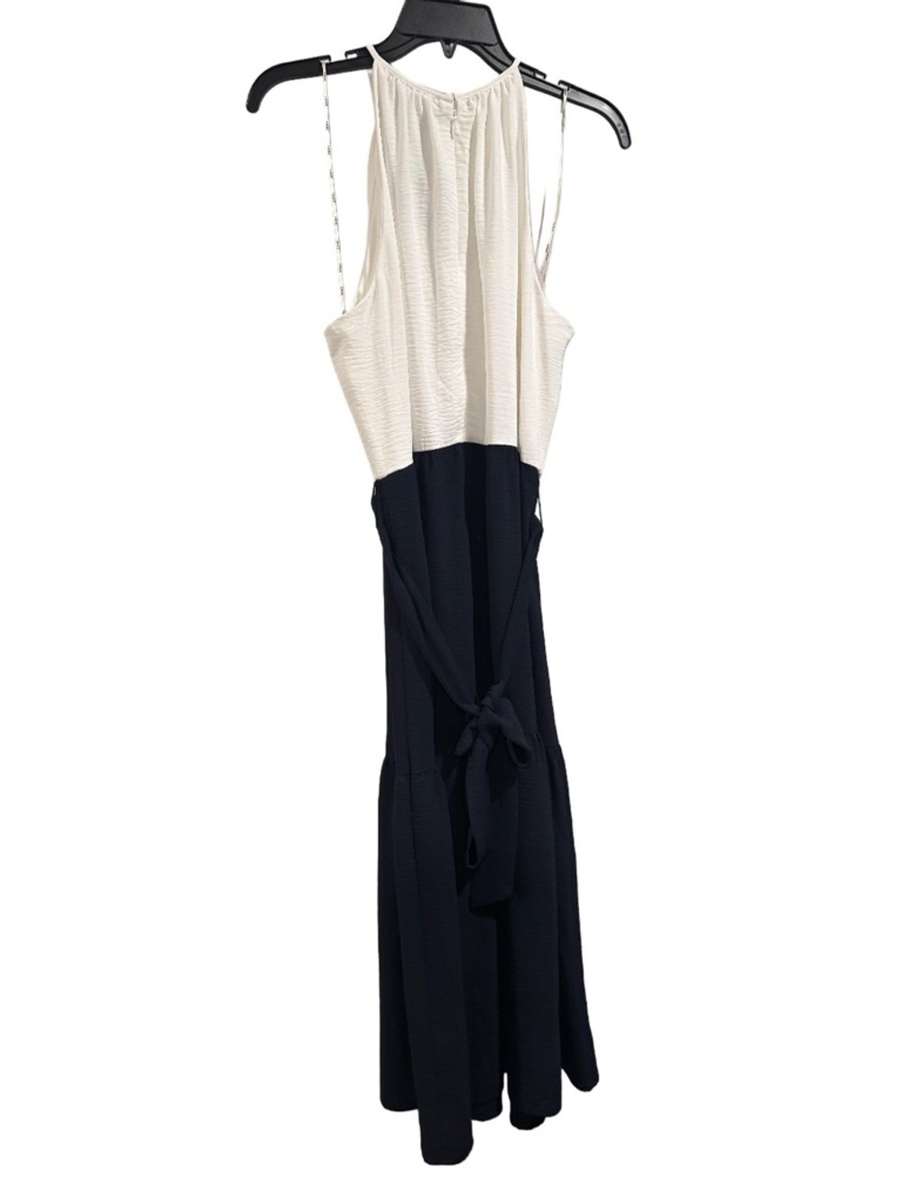 DKNY Women's Tiered Tie-Waist Halter-Neck Midi Dress Ivory/Spring Navy NWT 12 - Picture 5 of 16